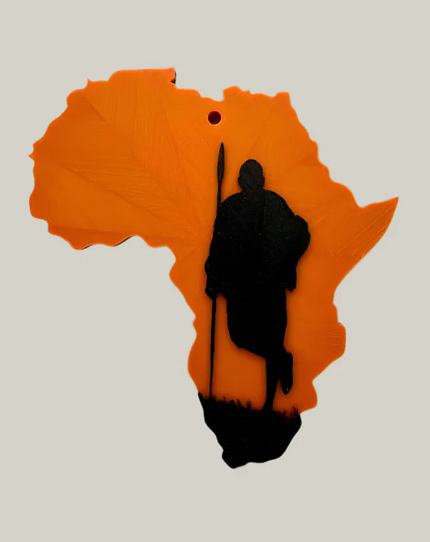 African Map Wall Art – 3D Printed with Maasai Warrior Silhouette (Multiple Colors)