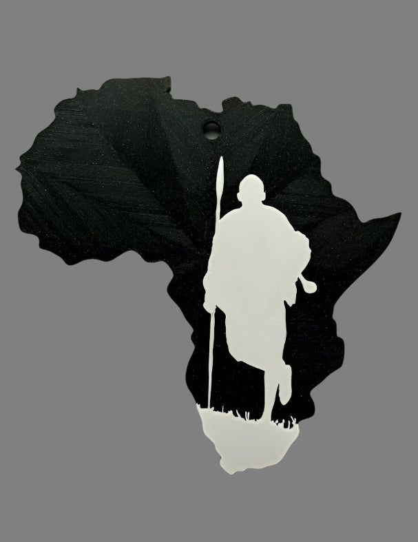 African Map Wall Art – 3D Printed with Maasai Warrior Silhouette (Multiple Colors)