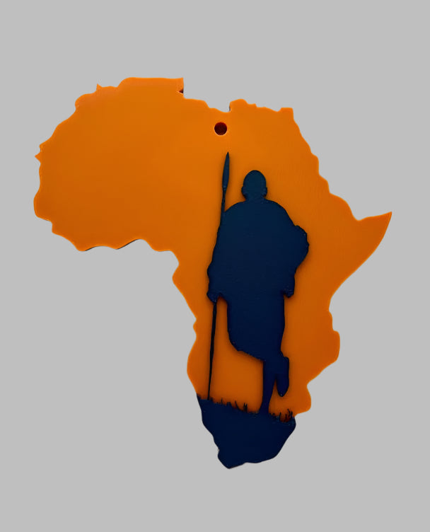 African Map Wall Art – 3D Printed with Maasai Warrior Silhouette (Multiple Colors)