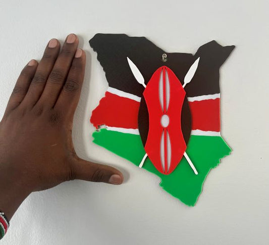Kenya Map Wall Plaque – 3D Printed Flag-Inspired Decor with Shield