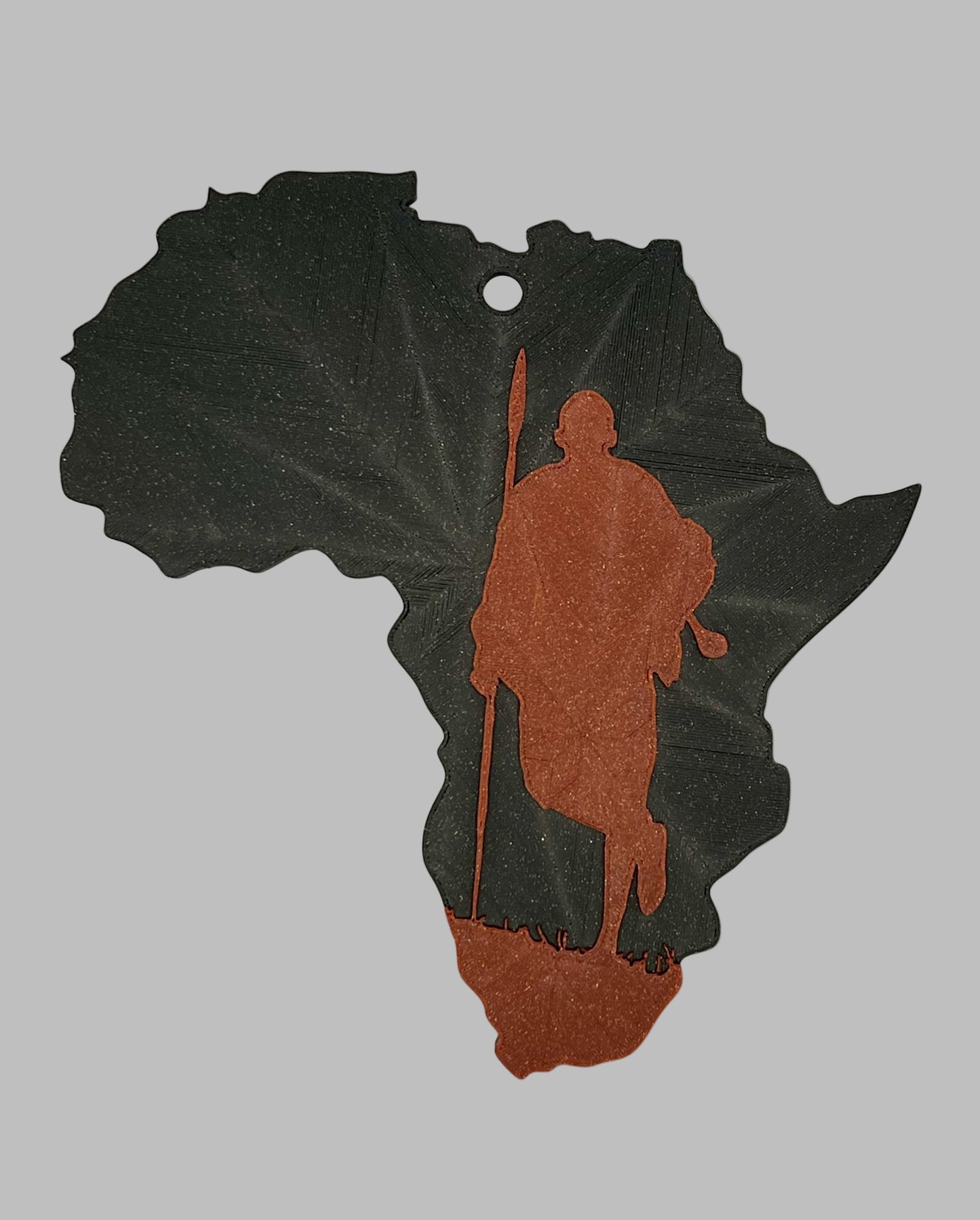 African Map Wall Art – 3D Printed with Maasai Warrior Silhouette (Multiple Colors)