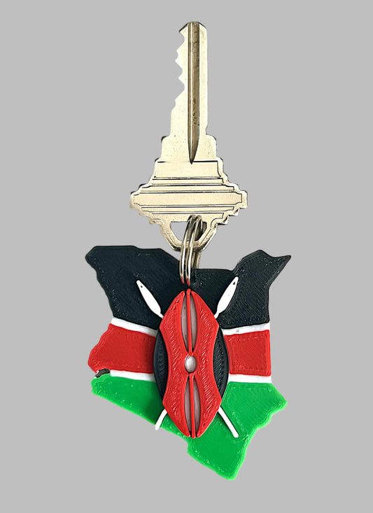 Kenya Map Keychain – With Flag Colors and Shield