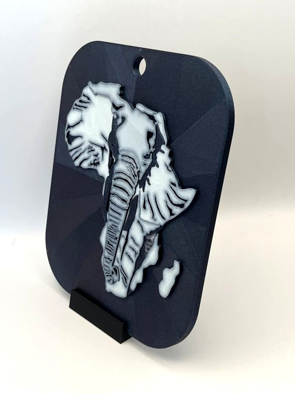 African Elephant Silhouette Wall Art - 3D Printed Map of Africa (Premium PLA)