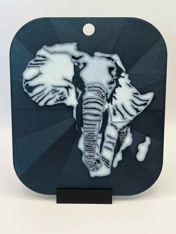 African Elephant Silhouette Wall Art - 3D Printed Map of Africa (Premium PLA)