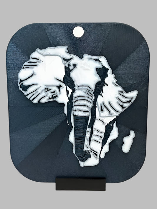 African Elephant Silhouette Wall Art - 3D Printed Map of Africa (Premium PLA)