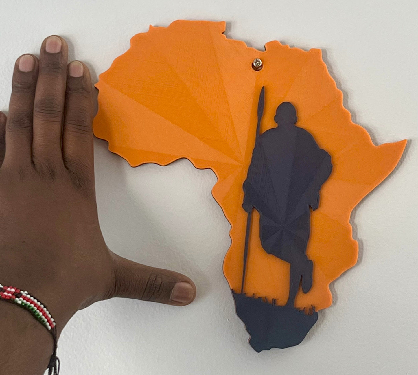 African Map Wall Art – 3D Printed with Maasai Warrior Silhouette (Multiple Colors)