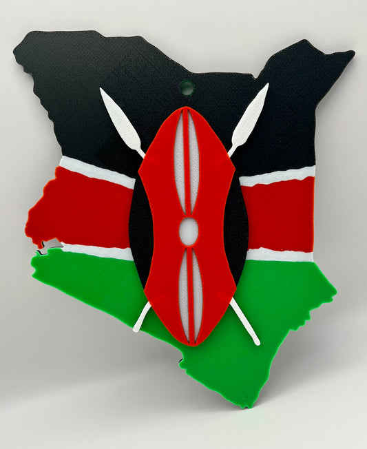 Kenya Map Wall Plaque – 3D Printed Flag-Inspired Decor with Shield