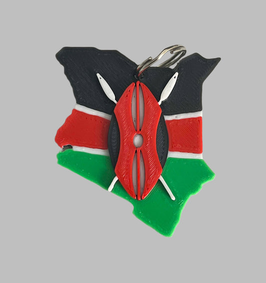 Kenya Map Keychain – With Flag Colors and Shield